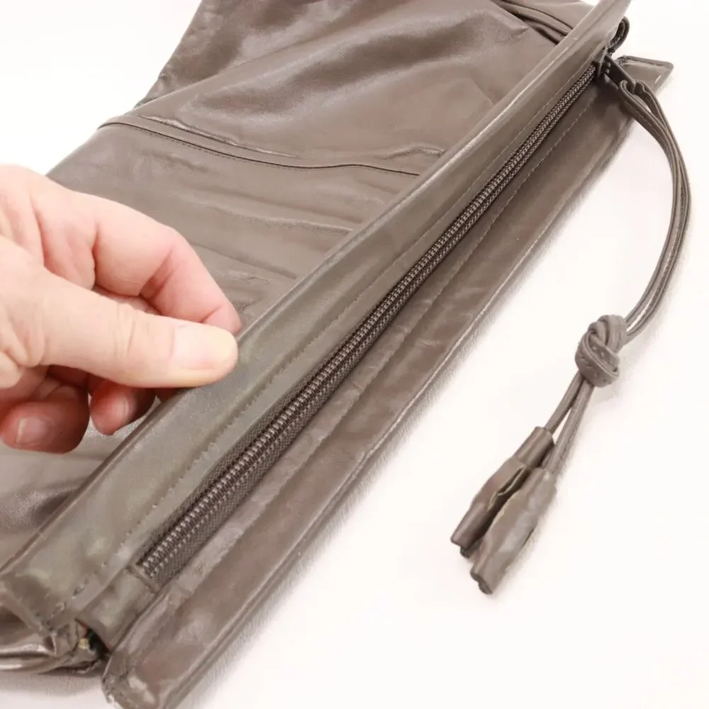 Vintage Alexanders Handbag Women L Ash Brown Smooth Leather Pleated Clutch Bag